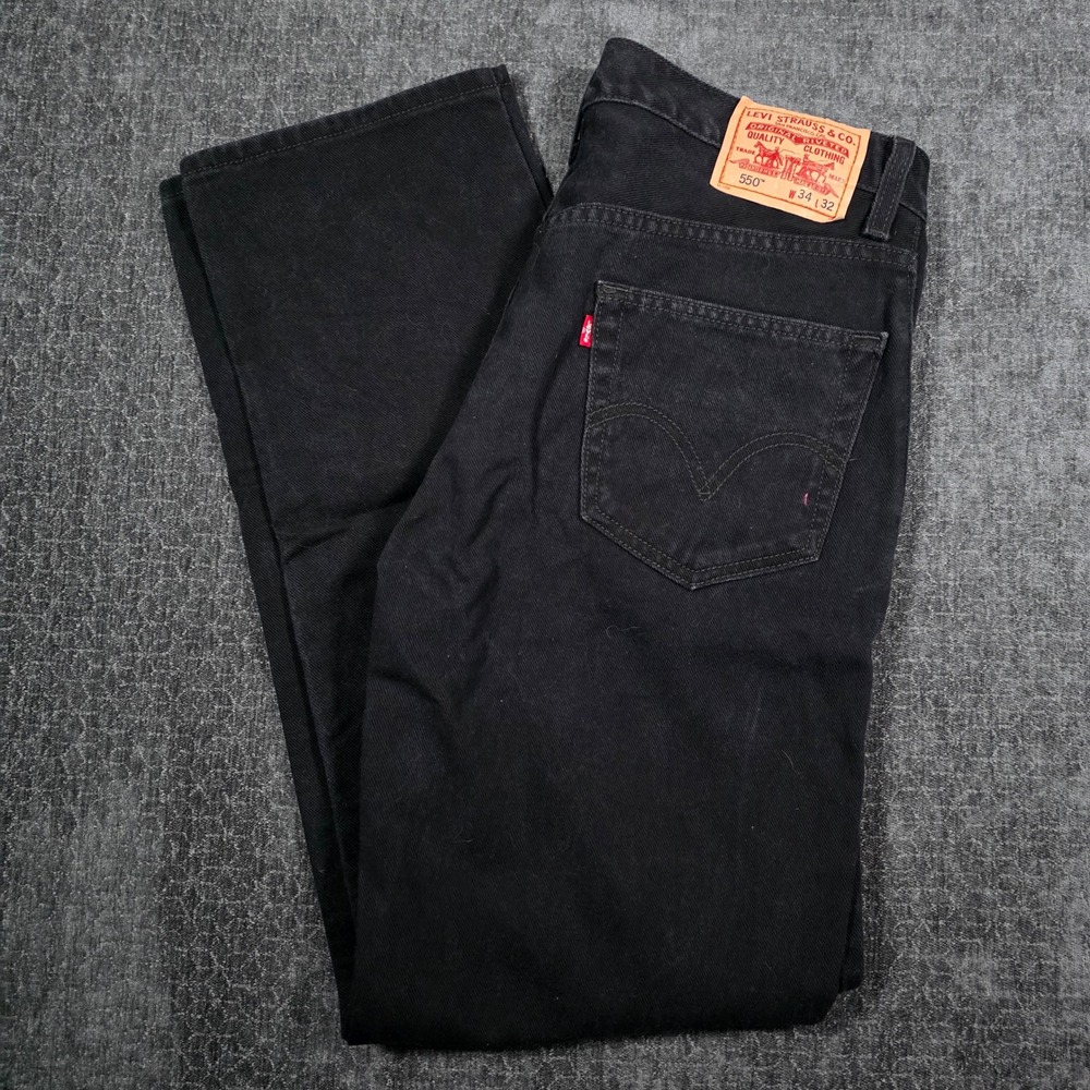 Vtg Y2K Levis 550 Relaxed Fit Black Jeans Mens 34x32 100% Cotton Denim Pants